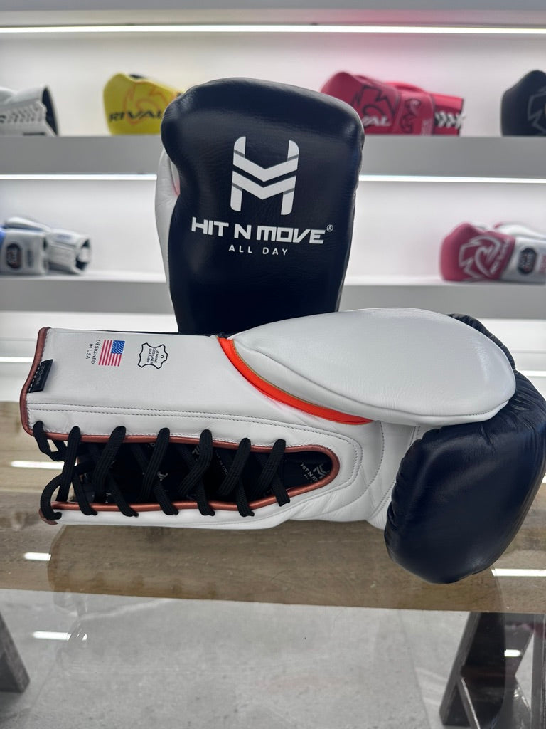 HIT N MOVE BALANCE GLOVES 16oz LACE UP NAVY BLUE