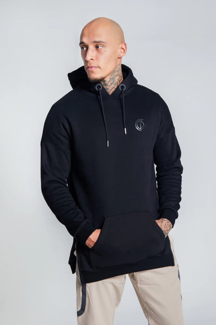 GYMPRO APPAREL MENS LONGLINE HOODIE BLACK - LARGE