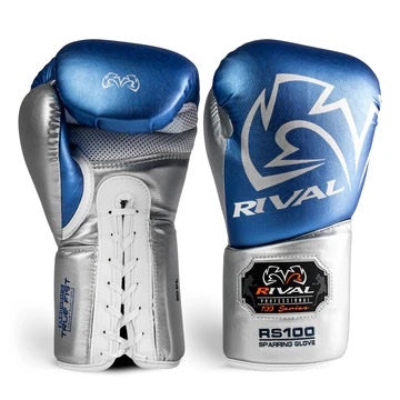 RIVAL RS100 PROFESSIONAL SPARRING GLOVES 16oz - BLUE/SILVER