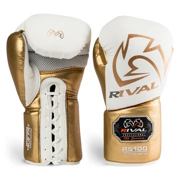 RIVAL RS100 PROFESSIONAL SPARRING GLOVES 16oz - WHITE/GOLD