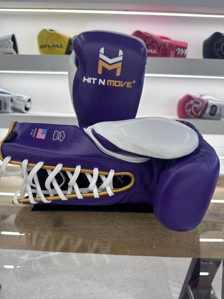 HIT N MOVE HORSE HAIR SUVARI GLOVES  16oz LACE UP PURPLE