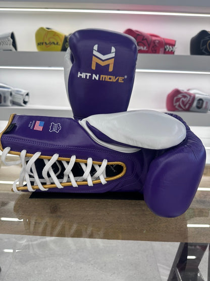 HIT N MOVE HORSE HAIR SUVARI GLOVES  16oz LACE UP PURPLE