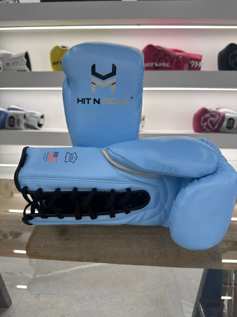 HIT N MOVE HORSE HAIR SUVARI GLOVES  16oz LACE UP  SKY BLUE