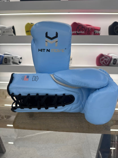 HIT N MOVE HORSE HAIR SUVARI GLOVES  16oz LACE UP  SKY BLUE