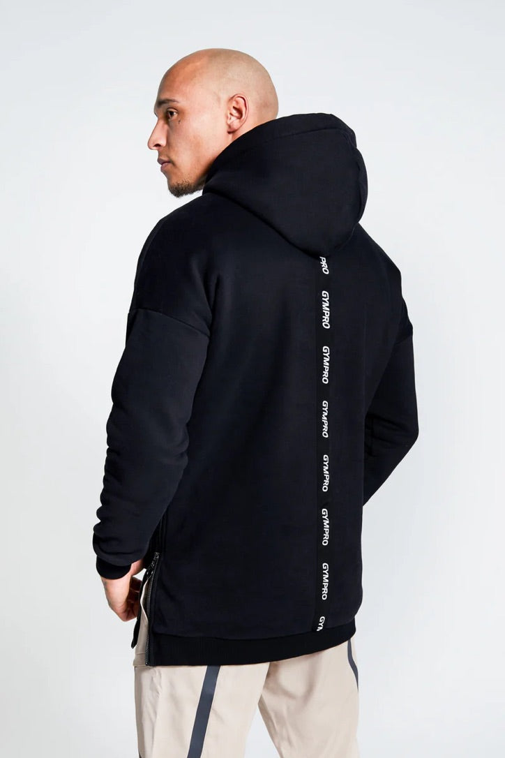 GYMPRO APPAREL MENS LONGLINE HOODIE BLACK - LARGE