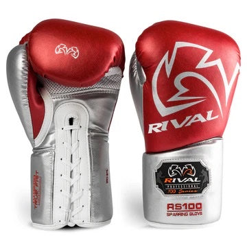 RIVAL RS100 PROFESSIONAL SPARRING GLOVES 16oz - RED/SILVER