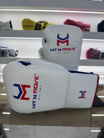 HIT N MOVE BALANCE GLOVES  16oz LACE UP WHITE/BLUE/RED