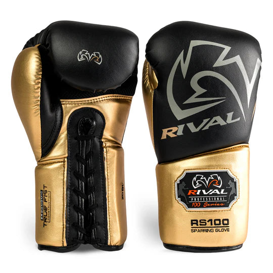 RIVAL RS100 PROFESSIONAL SPARRING GLOVES 16oz - BLACK/GOLD